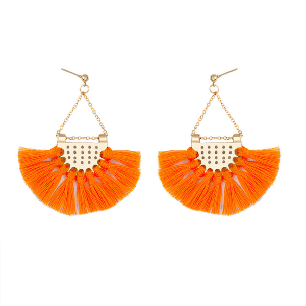 Bohemian Fashion Viuhkamaiset tupsukorvakorut metalliseos korvakorujen lisävarustelahja (oranssi)