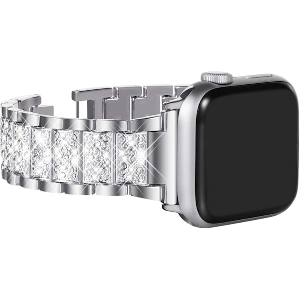 Paris_Yhteensopiva Apple Watch -rannekkeen 38 mm 40 mm 41 mm kanssa, Bling Crystal ruostumattomasta teräksestä valmistettu linkkiranneke naisille, korvaava ranneke iWatch-sarjalle