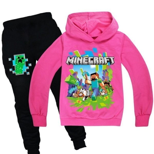 Barn Pojkar Minecraft Hoodie Träningsoverall Set Långärmade Huvtröjor H blå blå 9-10 år 150cm