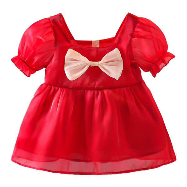 Baby pigekjole mode rød kortærmet sløjfe børn prinsessekjole til fødselsdag bryllupsfest 80cm