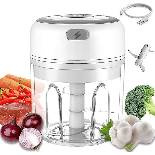 Mini Hvitløkskutter Mikser Blender USB Elektrisk Hakker Hvit 250ml