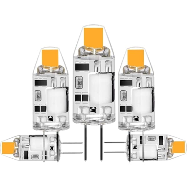 5-pakning 2W G4 LED-lamper, 3000K varmhvit, 12V AC/DC, dimbar