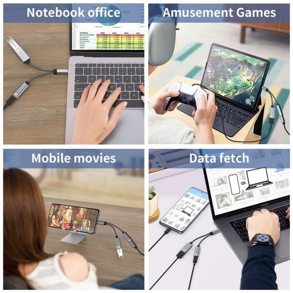 USB-C uros - USB-naaras + USB-C PD latausportti ja OTG-sovitin USB 2.0—pa