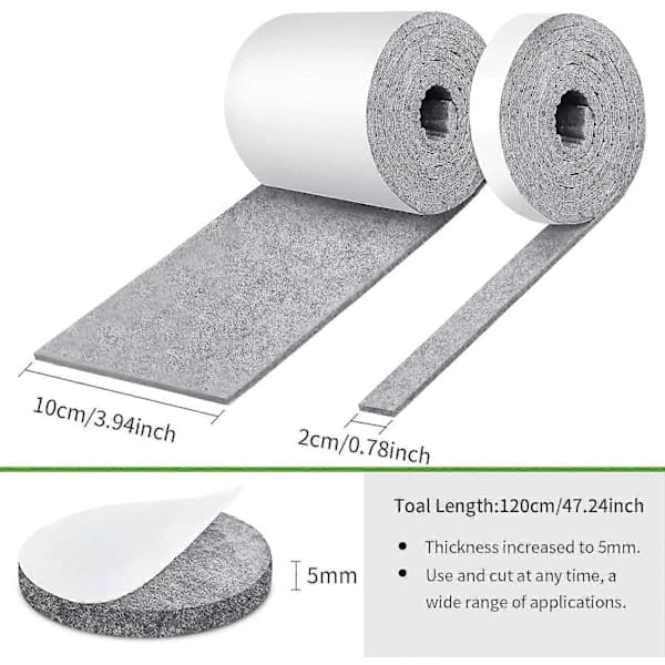 Grey 2 Rolls Felt Strips, Self Adhesive Felt Strong Felt Strips