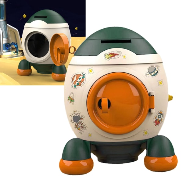 Tecknad stil Space Rocket Spargris Pengar Bank Pengar Spara Jar Pojkar Flickor Present Morandi Green