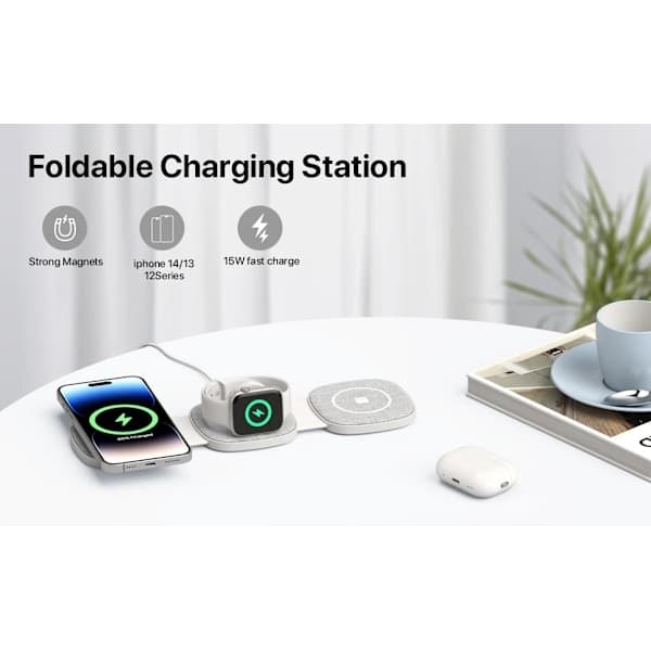 Foldbar Trådløs Oplader – Opladestation til flere enheder