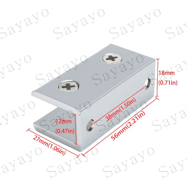 Lasipuristin Lasihylly Konsoli Seinäkiinnike Oven sarana, 8-12 mm paksuus Adaptiivinen lasi, Ruostumaton teräs Kiillotettu pinta, 2 kpl, EBL2012-2P 56 x 27 mm