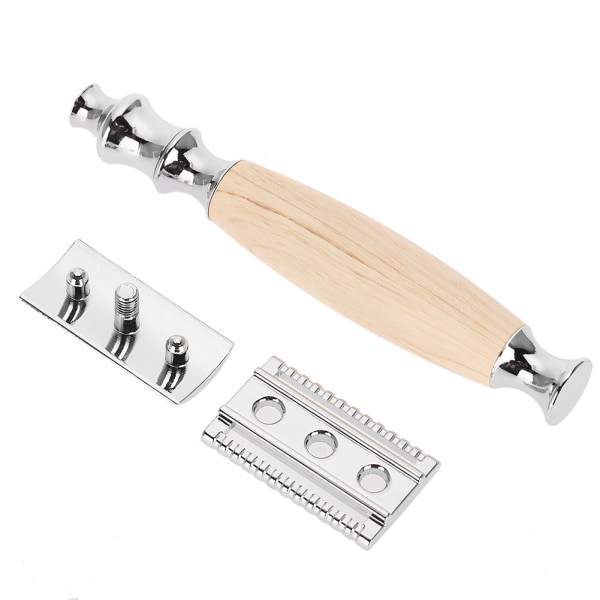 Klassisk herre anti-skli trehåndtak med to knivblader, manuell barberhøvel i vintagestil (lønnetre)