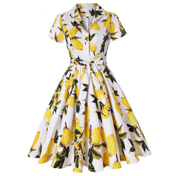Klänning med citrontryck för kvinnor Som på billeder XL