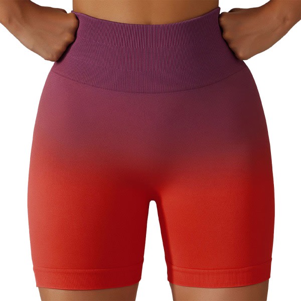 Kvinnors kort stil sömlös tight gradvis fargebyte kort stil høy midja stärkande löpgym yoga sportsshorts