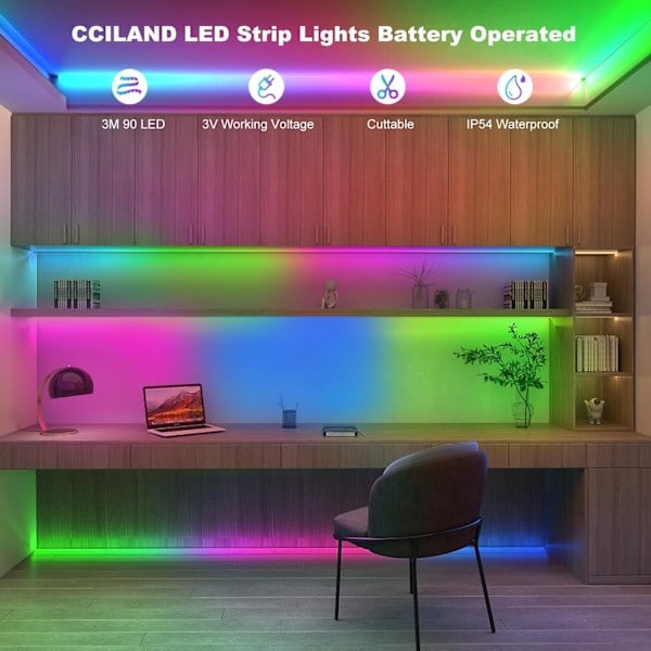Paris_3m Batteridrivna RGB LED-ljusslingor med fjärrkontroll, vattentät, flexibel, självhäftande ljusslinga för inomhus- och utomhusbruk