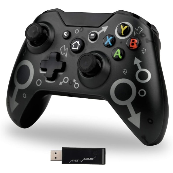 Trådlös Xbox One-handkontroll, Xbox-handkontroll med 2,4 GHz trådlös adapter, Xbox One X/Xbox One S/PS3 och PC (svart)（PA）