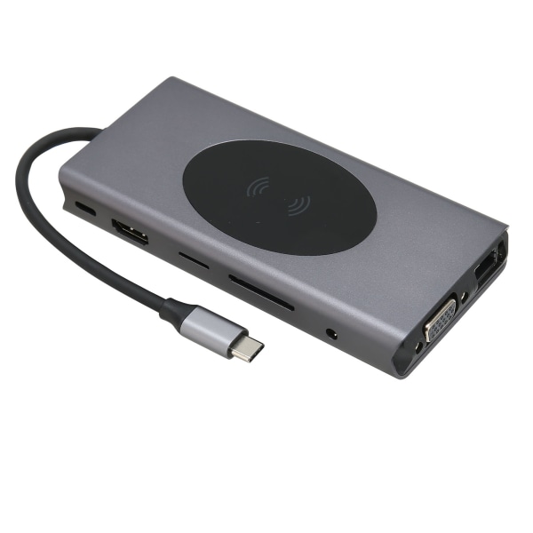 13 i 1 USB C dokkingstasjon Multifunksjonell høyhastighets multiport 4K HD USB C Hub Adapter Grå