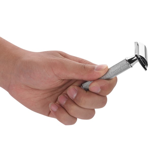 Mænd klassisk stil dobbeltkant barberkniv Hårfjerning Barberskæg Safe + Holder + 20 stk.
