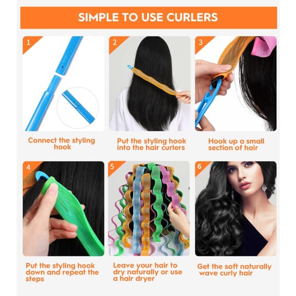 36-pack Heatless Waves locktång med stylingkrokar 30 cm