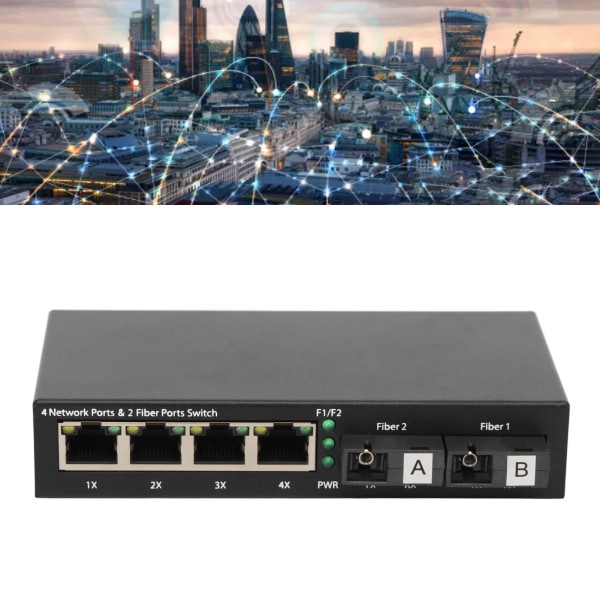 Kuitumediamuunnin 6 porttia 10 100 1000 Mbps RX1550 nm 20 km laajennus Gigabit Ethernet -kytkin verkkoon 100-240 V EU-pistoke