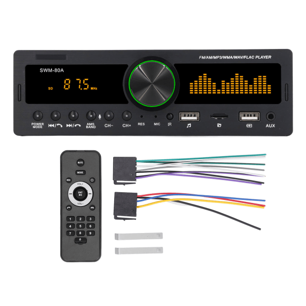 Bilstereo MP3-afspiller 12V Bluetooth 5.0 AUX-indgang FM AM-radio Sluk Hukommelsesfunktion Bilstereo med farverigt lys 80A
