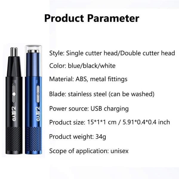 Nose hair trimmer Shaving black Double cutter head