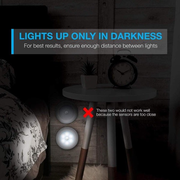 (3:a, kallvit) Inomhus rörelsedetektor nattlampa, rörelsedetektor led lampa batteri för trappor, LED-belysning Garderob Garderob Korridor barn