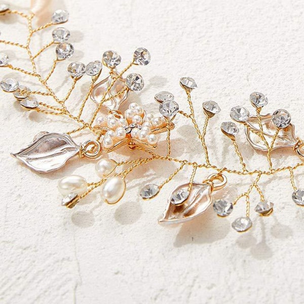 Bryllupshodebånd Rhinestone Faux Pearl Blomsterbladformet anheng Brudehodeplagg Hårtilbehør