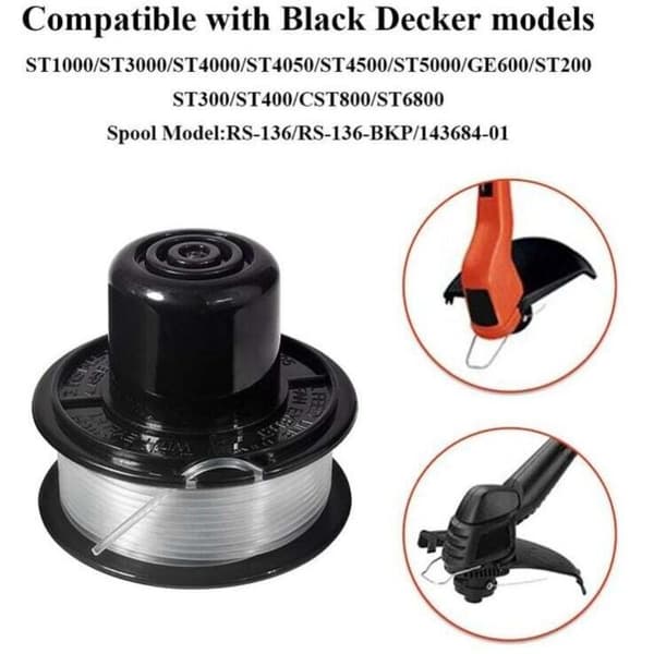 3-paknings erstatningsspole og -tråd for BLACK+DECKER GL250 GL310 GL360 GL360SB gresstrimmere, 1,6 mm x 11 m