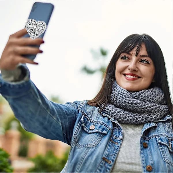 2025 2 x Hjerteformet Telefonholder Søt Diamantgrep Sammenleggbart Stativ for