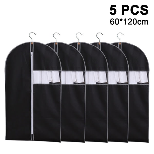 Set med 5 hengende plaggposer for oppbevaring Breathbale Suit Cover Black 60x120cm