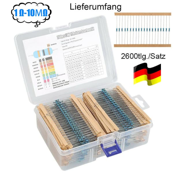 2600 stk. Modstande Metalfilmsmodstande 1/4W Modstand 1Ω-10MΩ Sortimentssæt