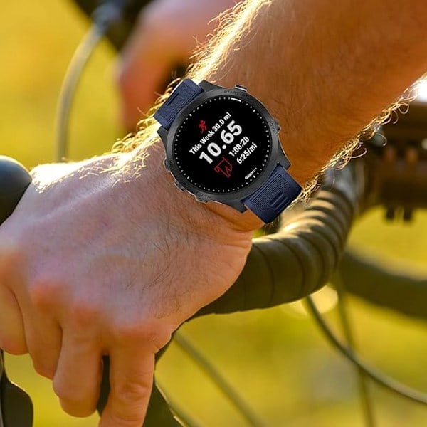 Hihna Forerunner 945/935 -kelloon, 22 mm silikonihihna Forerunner 955/965 -kelloon, Garmin Fenix 6/5, Quatix 5 tummansininen (PA)