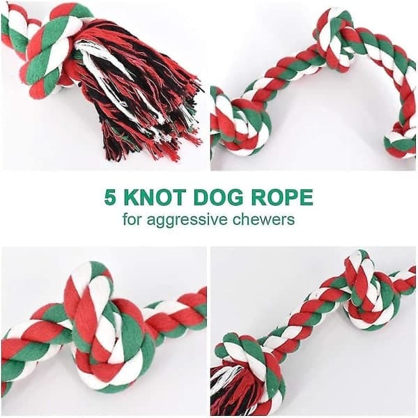 Julhundrep Leksaker, Holdbare Hundetyggelegetøj Stabil 5 Knobs Rebtræk