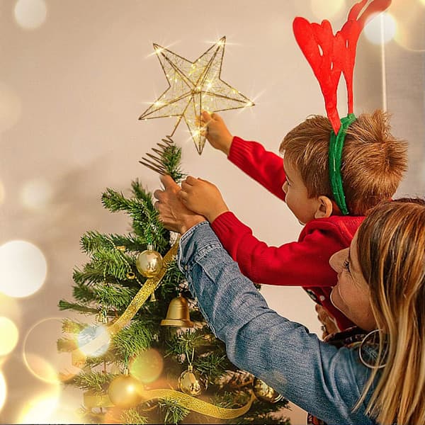 Golden Christmas Tree Star with LED Lights, 20 Lights Tree Topper