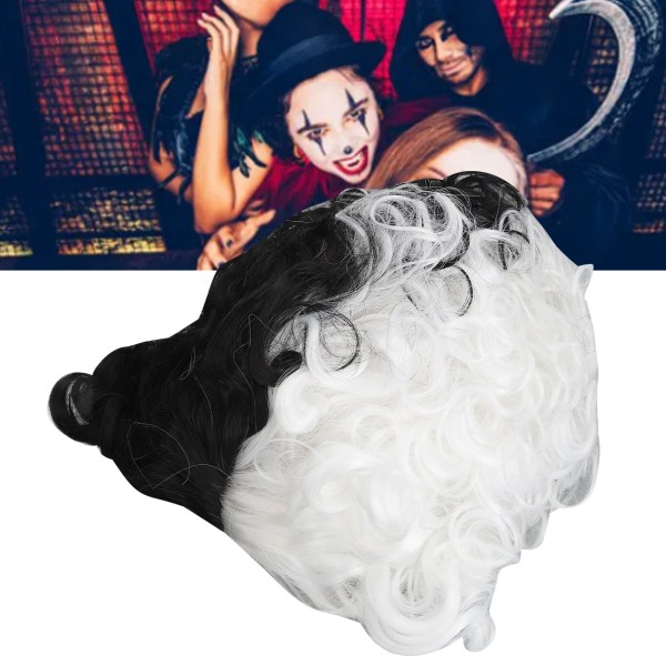Svart vit lockig peruk Justerbar andningsbar vågig lockig peruk för julfest Halloween