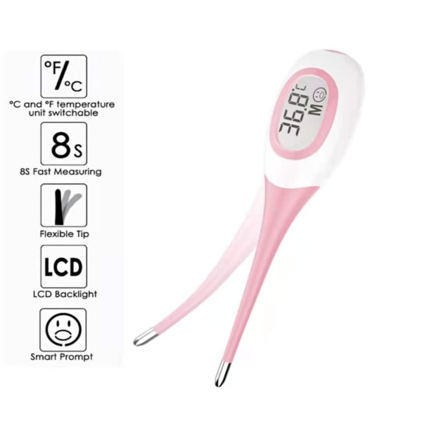 Digitalt termometer Hurtiglæsning Fleksibel spids Højpræcision Oral Rektal Underarm Termometer Pink