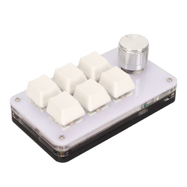 Minitastatur med 6 taster med knott RGB lyseblå bryter Kablet tilkobling Plug and Play DIY Programmerbar enhånds mekanisk tastatur Hvit