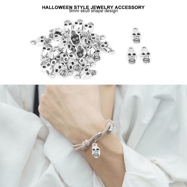 30 st 9 mm skalleform DIY Halloween-stil armbandshänge Tillbehör för smyckenstillverkning