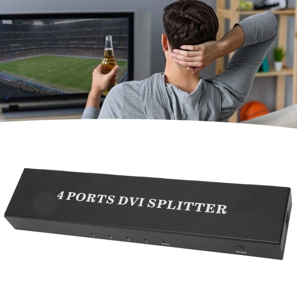 DVI Splitter 1 in 4 Out HD Lossless Plug and Play Distribution Video Duplikator för PC Laptop HDTV Projektor 100?240V EU-kontakt