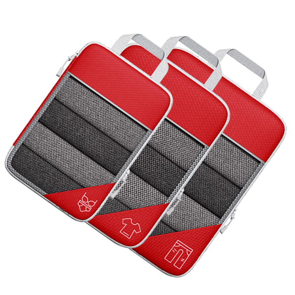 3 STK Compression Packing Cube Kit Mesh Design Synlig Vandtæt Bærbar til rejser Daglig brug Rød