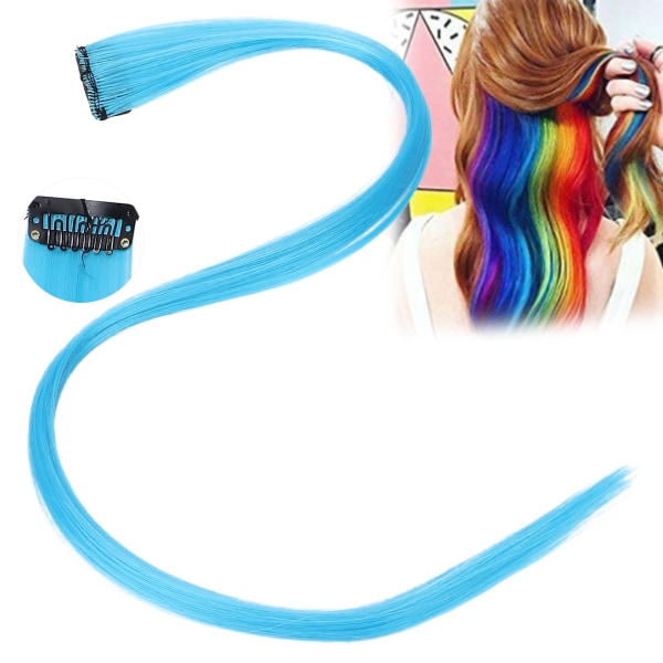 Colored Clipin Hair Extensions Highlight Synthetic Party One Piece Hair Extensions (blå)