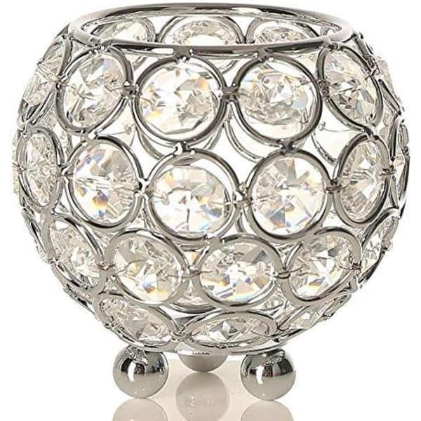Transparent kristall rund skål Ljushållare för bröllopsbordsdekoration Vas (8 cm diameter, silver) - Lämplig för LED-ljus/värmare