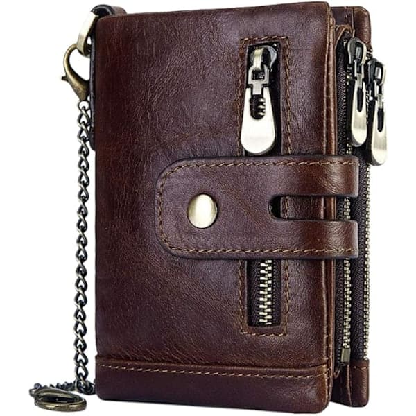 Paris RFID-Blocking Leather Wallet for Men (Brown) with Zipper