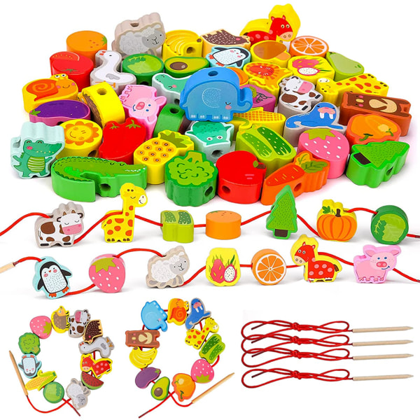Träspelleksak Träpärlor Träningsleksak Motorfärdigheter Leksak för flickor och pojkar Lärande inlärningsleksakspresenter