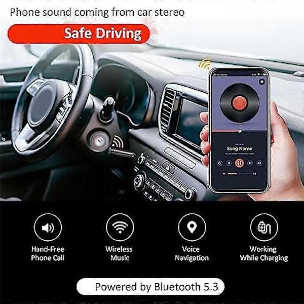 Aux Bluetooth-adapter for bil, Bluetooth-lydmottaker for bil, hjemmestereo, høyttalere, hodetelefoner, Bluetooth-adapter for bil