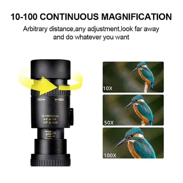 WHXJ Monokulært Teleskop, 4k 10-300x40mm Super Telefoto Zoom Monokulært Teleskop, Monokulær KLB