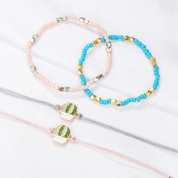 4 stk/sæt mode kvinder reb armbånd delikate perler kaktus dekoration ankel kæde smykker