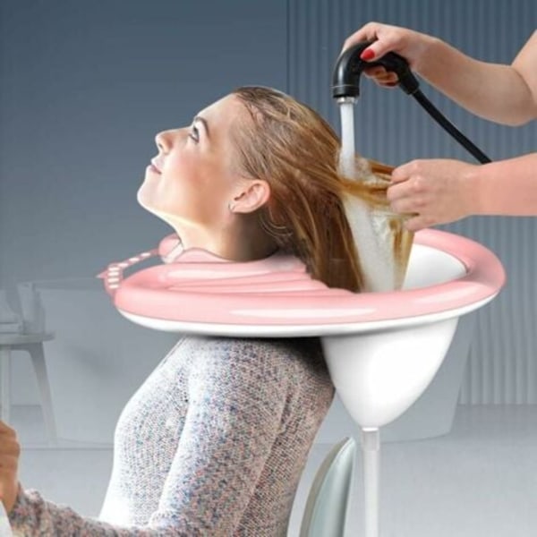 Plateau Portable - Tvättställ, Schampoback för hemmet, Back för att tvätta håret, Uppblåsbart handfat, Sängbassäng för hårtvätt - rosa.pa