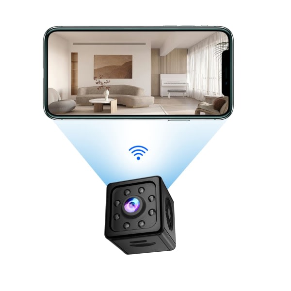 Mini WiFi dolda kameror HD 1080P Trådlös liten Nanny Cam, hemsäkerhetskamera med Live-app svart