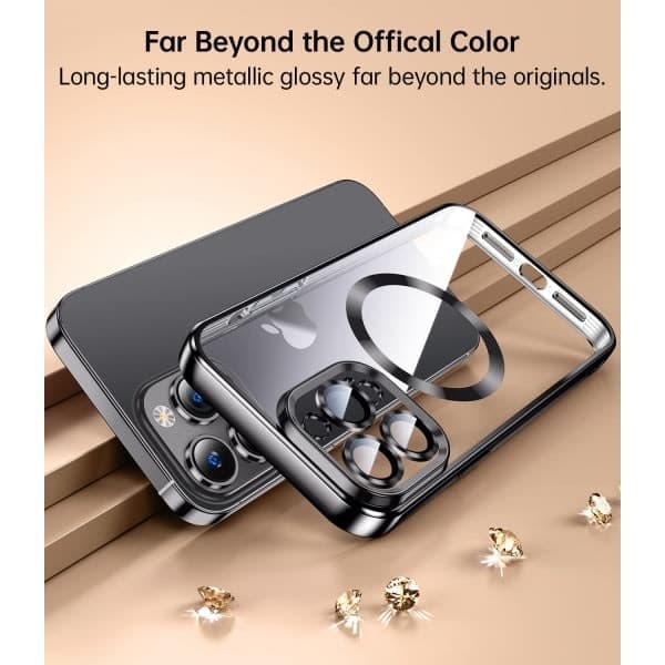 Magnetic Transparent Case for iPhone 14 Pro Max with Full Camera Protection - Black