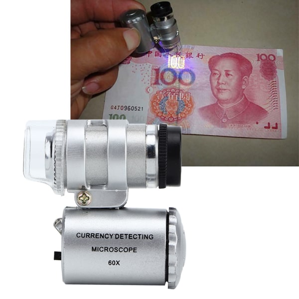 Minimikroskop Lommeforstørrelse Lup Forstørrelsesglassmykker med LED-lys (60x)