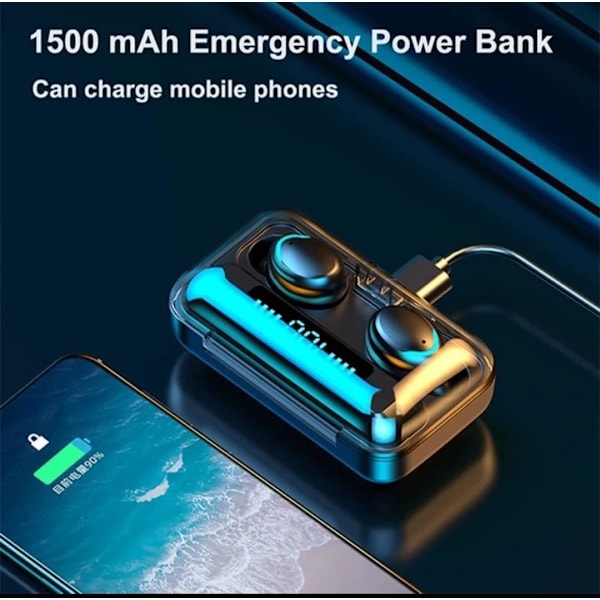 Paris Bluetooth-hörlurar, Bluetooth 5.0 Trådlösa Hörlurar, IPX Vattentäta Touch In-Ear Sporthörlurar, Inbyggd 2000mAh Powerbank