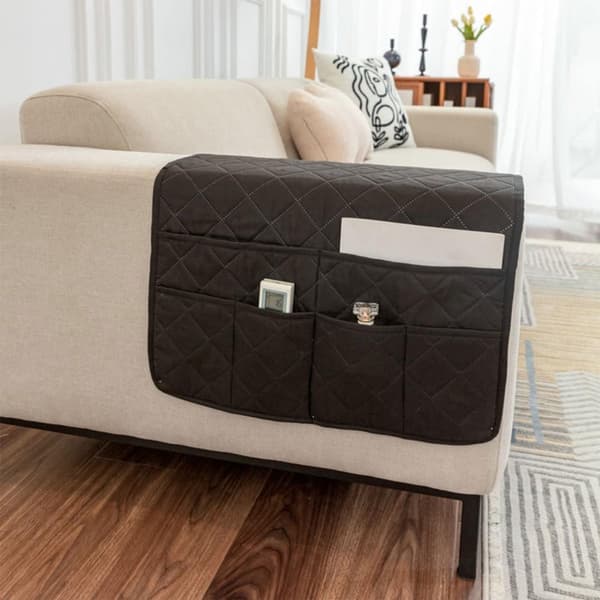 Sofa Armlæns Organizer, Bomuldslinned Og Polyester, 6 Lommer, Til Sofa Og Lænestole, Stue, Sort, 50 X 90 Cm